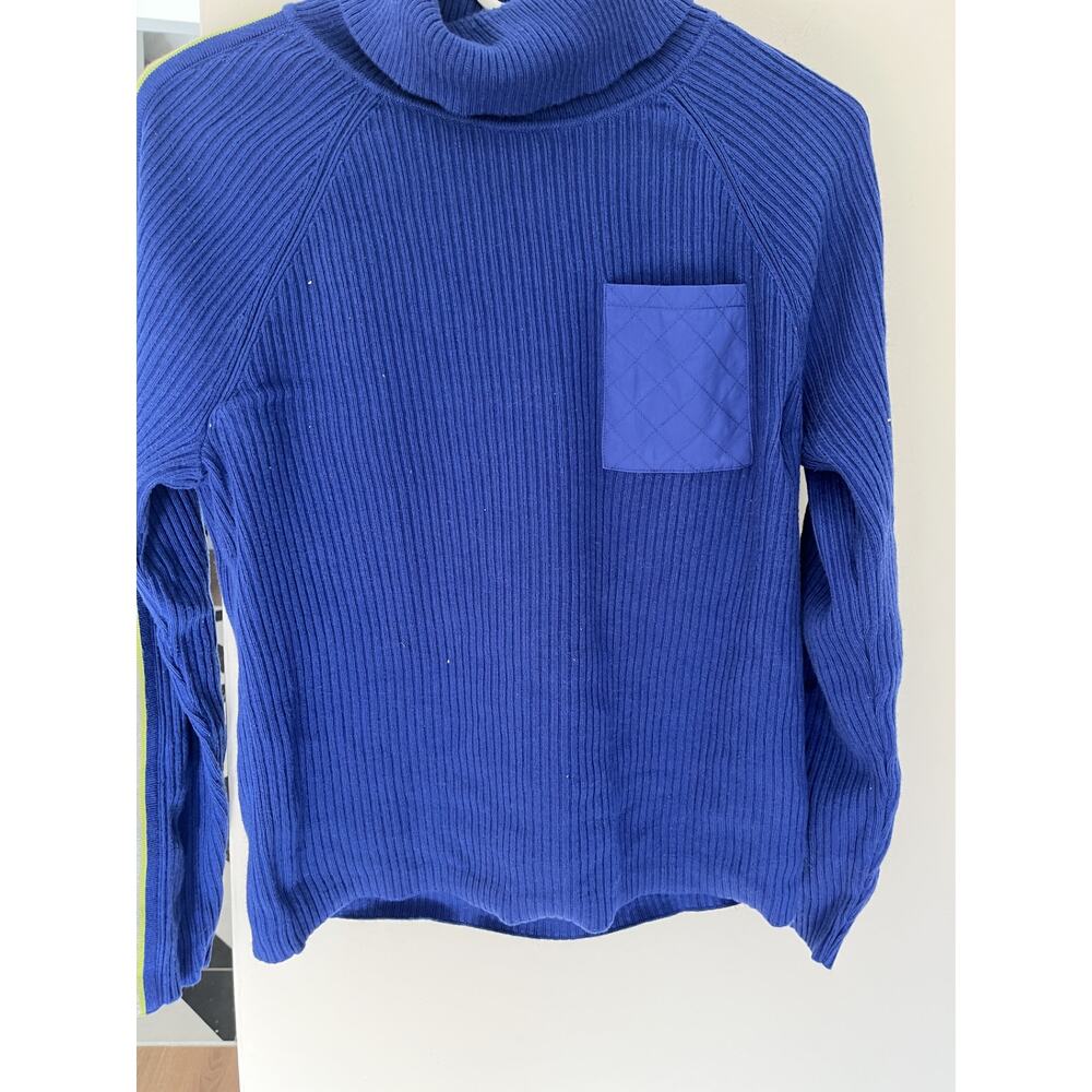 T Talbot's Women's L Cotton Ribbed Turtleneck Ski  Sweater Top Racer Stripe